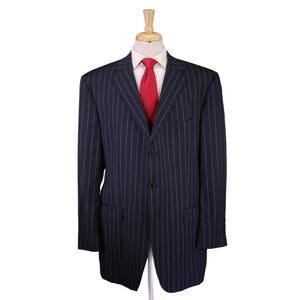 McMahan's Sartorial Clothing Navy Blue Bold Chalkstripe Wool Suit 48L